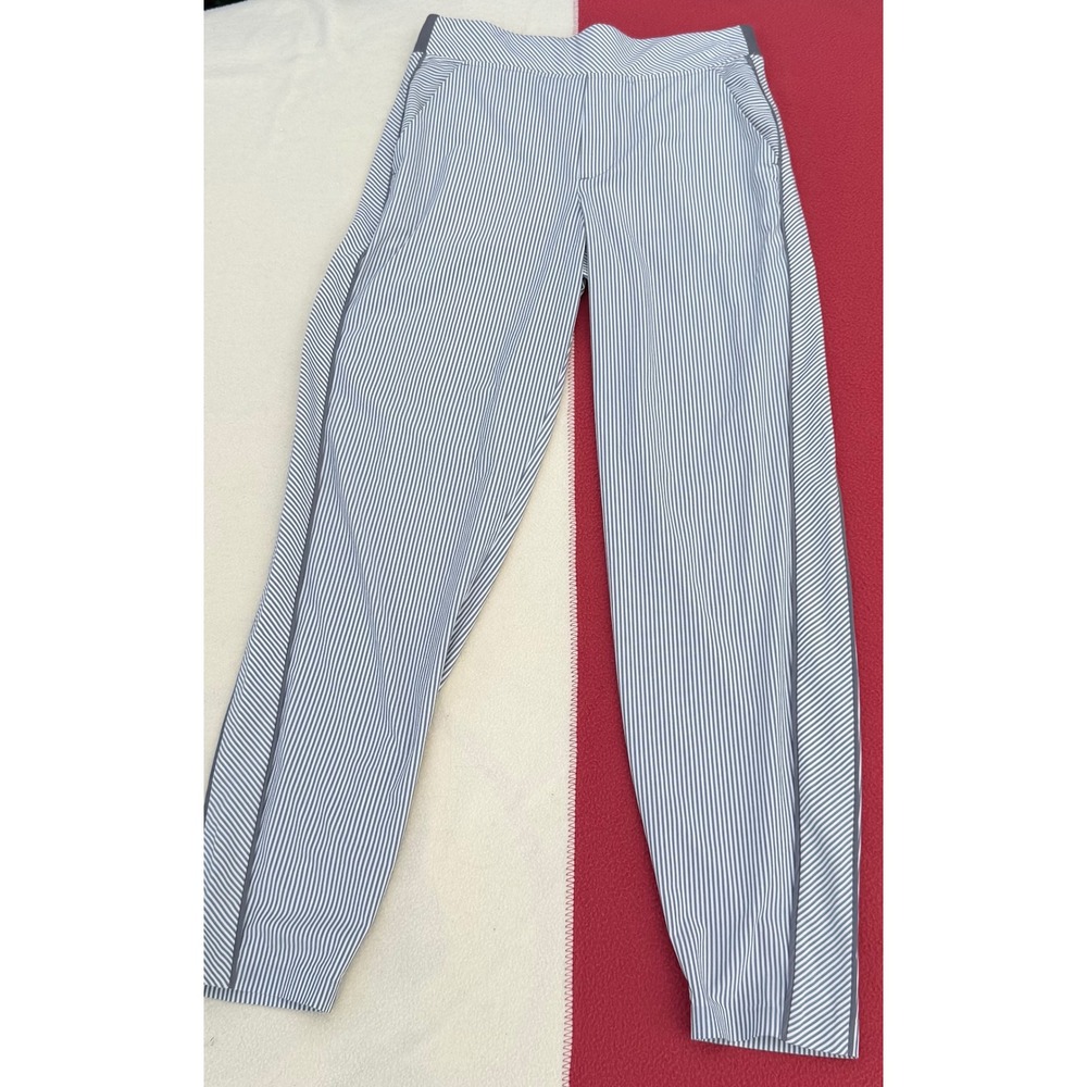 Athleta Gray White Striped Track Pants Joggers Size 2 Tapered Leg Pockets